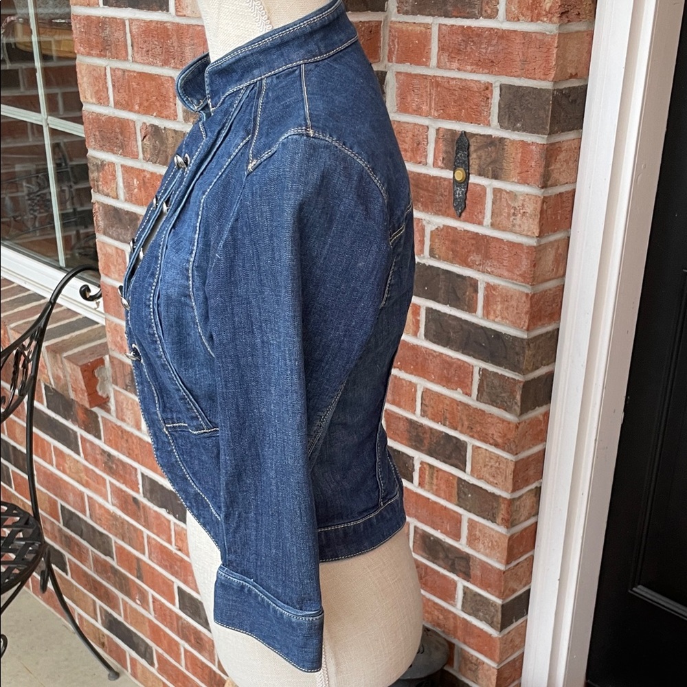 White House Black Market Dark Blue Denim Military-Style Jean Jacket - Picture 8 of 11